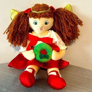 Gibson Greetings Little Angels Christmas Doll 15"Gold Wings Red Skirt Plush